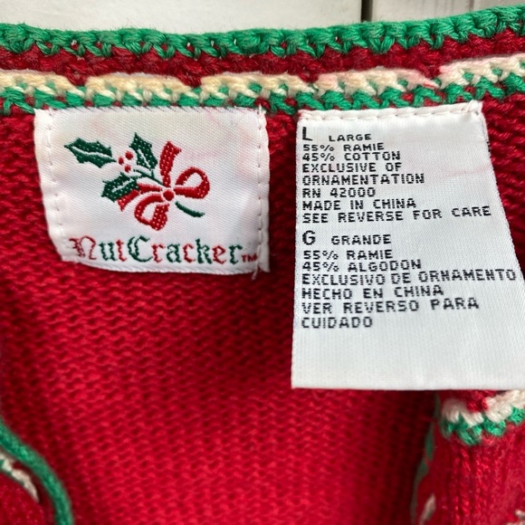Nutcracker Christmas Snowmen Hand Knit Sweater Embroidery Button Up Large LG - Picture 6 of 8